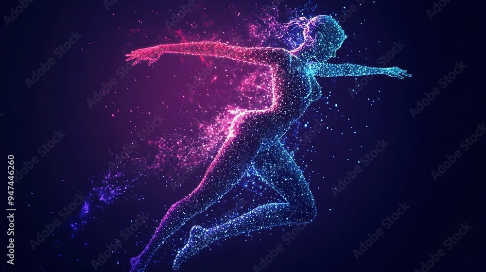 Glowing Abstract Woman Jumping in Neon Colors Glowing Abstract Woman Jumping in Neon Colors