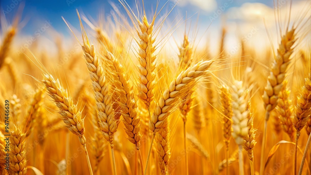 Close-up of golden ears of wheat, agriculture, harvest, agriculture, farming, crops, cereal, food, nutrition, organic, nature, growth Close-up of golden ears of wheat, agriculture, harvest, agriculture, farming, crops, cereal, food, nutrition, organic, nature, growth