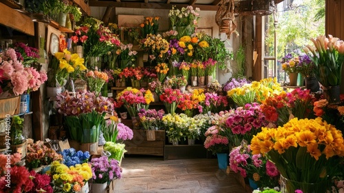 Wallpaper Mural A vibrant flower shop with colorful arrangements on display. Torontodigital.ca