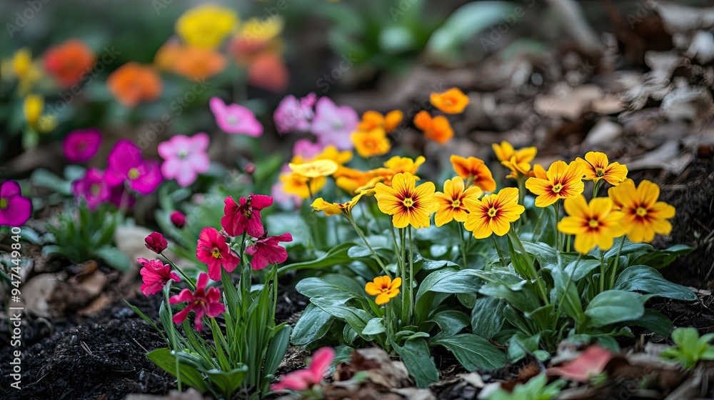 An array of early blooms, showcasing the beauty of nature waking up after winter. An array of early blooms, showcasing the beauty of nature waking up after winter.