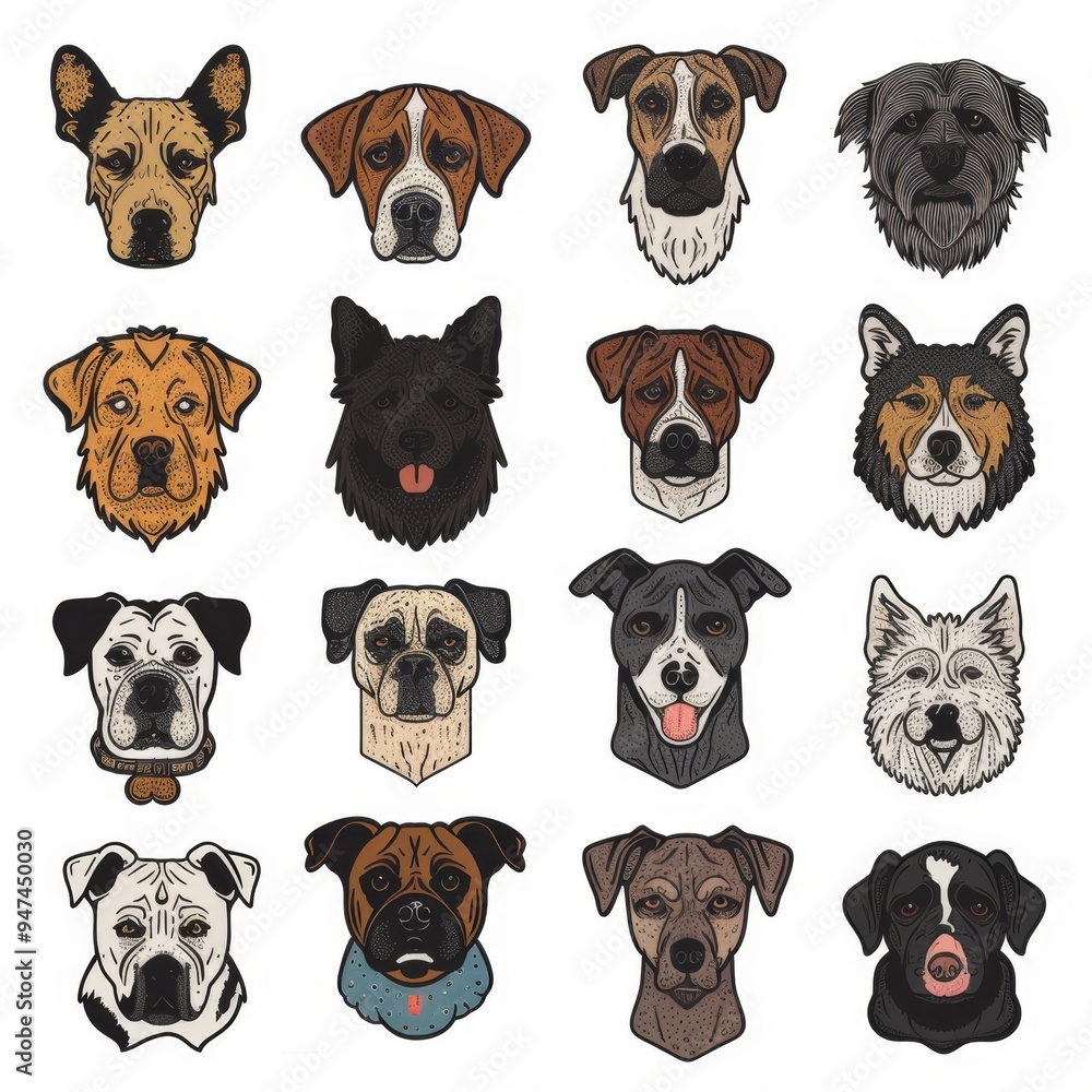 Obraz premium Dogs Doodle Set, Pet Animal Symbols, Hand Drawn Puppy Icons Silhouettes, Sketched Dog Character