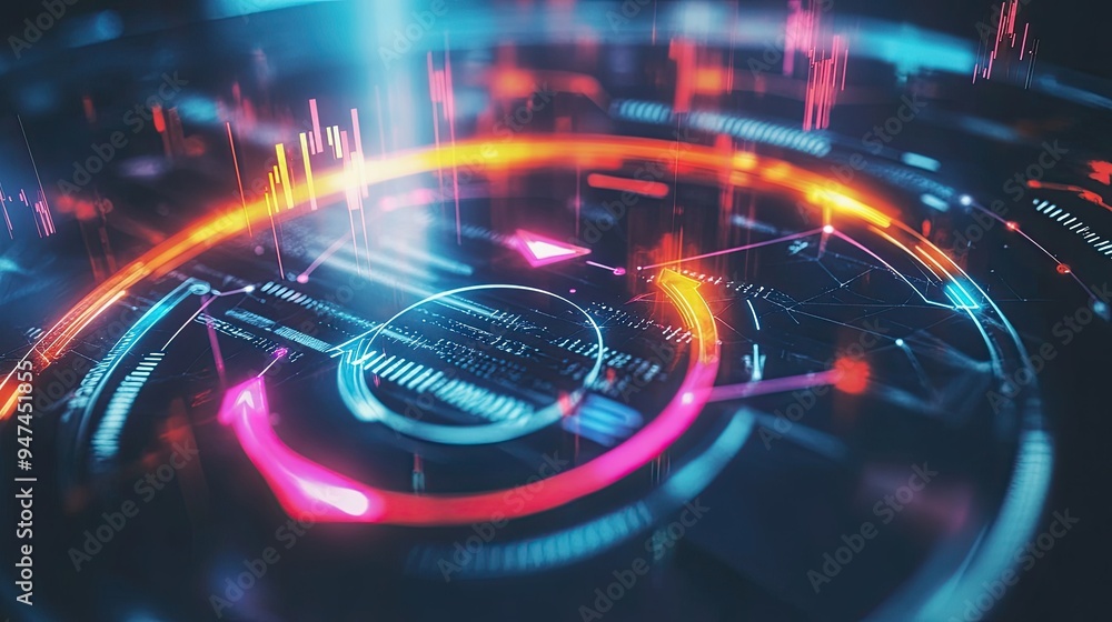 Close-up of a business cycle diagram with arrows pointing to different phases.