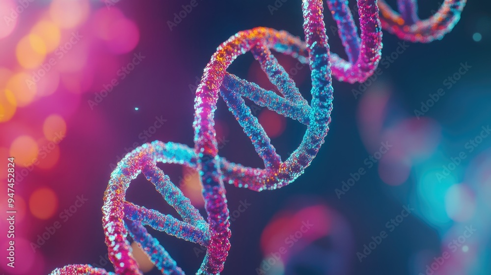Colorful DNA helix with connected molecules, symbolizing the blueprint of life. Colorful DNA helix with connected molecules, symbolizing the blueprint of life.