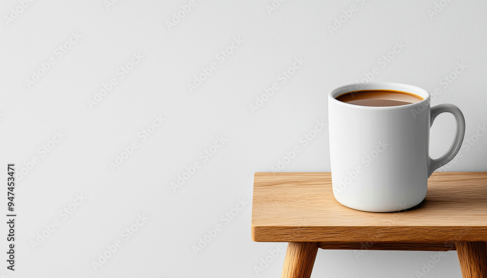 A minimalist coffee cup filled with dark coffee, placed on a wooden table against a clean, neutral background. A minimalist coffee cup filled with dark coffee, placed on a wooden table against a clean, neutral background.