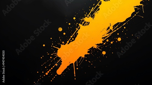 Orange paint splats on black grunge background	