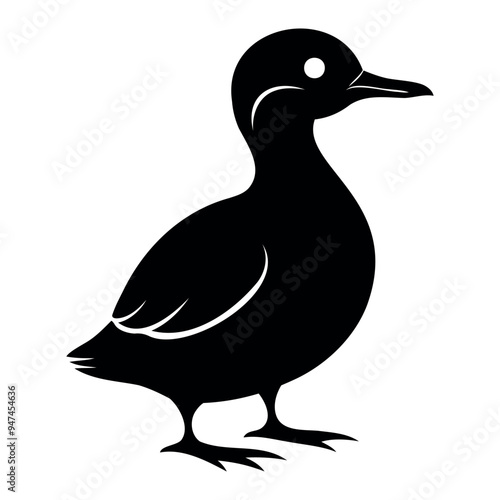 Parakeet auklet Black silhouette isolated on a white background, Duck silhouettes, vector collection photo