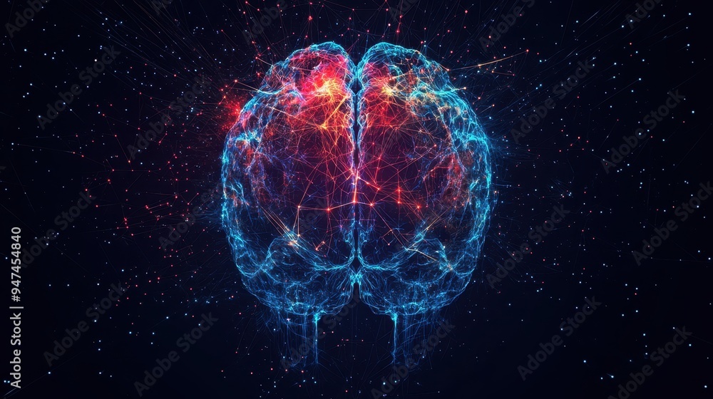 Futuristic Brain Network Concept with Vibrant Digital Connections on Dark Background Futuristic Brain Network Concept with Vibrant Digital Connections on Dark Background