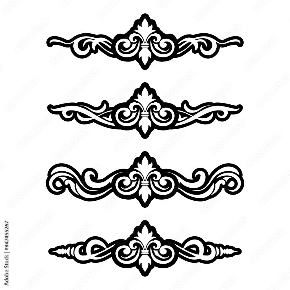 Naklejka premium Classic Vintage Baroque Victorian Ornament Frames Separator Elements Classic Wedding Invitation