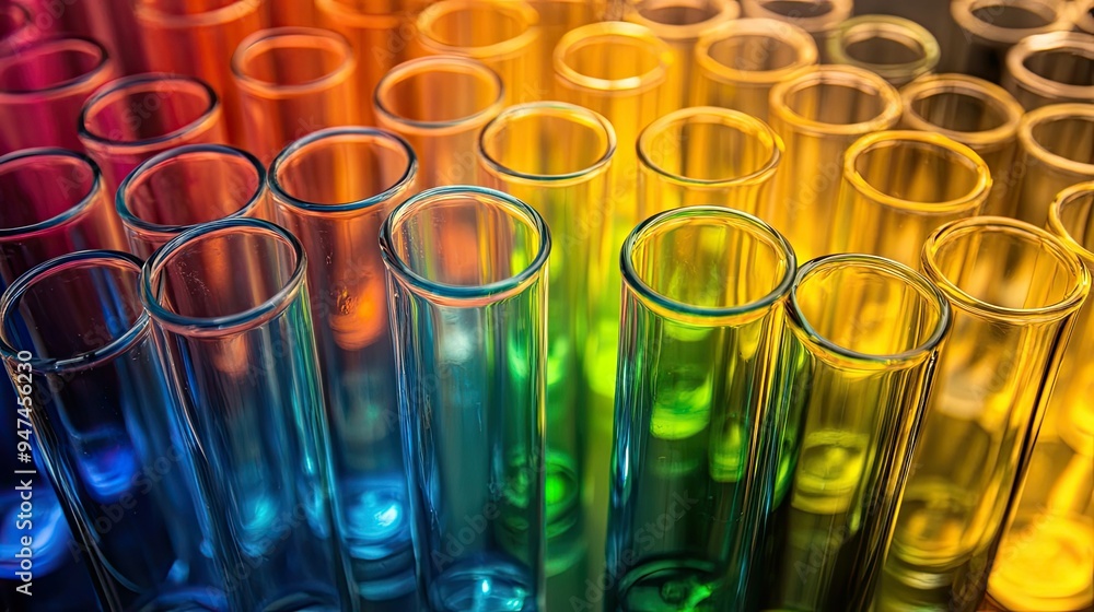 Test tubes showcasing a spectrum of colors, representing scientific diversity and creativity. Test tubes showcasing a spectrum of colors, representing scientific diversity and creativity.