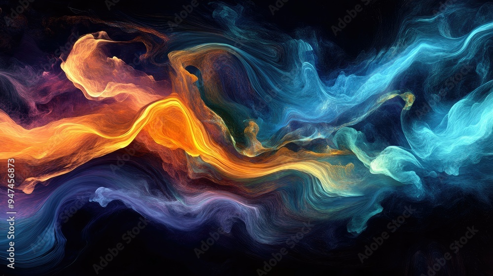 Fluid, ethereal waves of vibrant digital artistry, flowing in abstract patterns across a dark background. Fluid, ethereal waves of vibrant digital artistry, flowing in abstract patterns across a dark background.