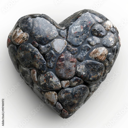 Stone Heart, Polished Granite Heart, Pebble Love Symbol 3d Imitation, White Background
