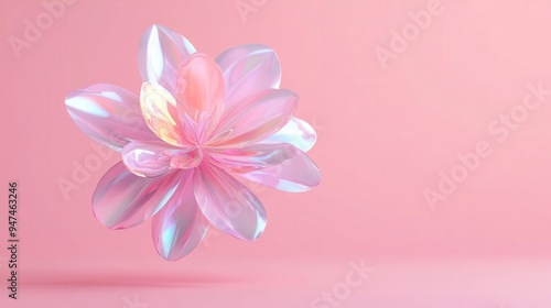 A floating holographic 3D flower with prismatic petals, holo, 3D flower, prismatic