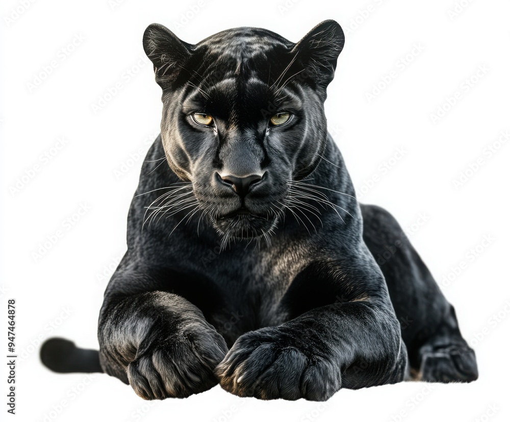 Black Panther, a full-body shot isolated on a white background Black Panther, a full-body shot isolated on a white background