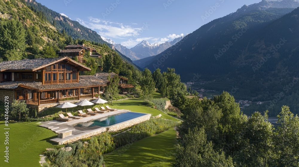 Fototapeta premium Mountain Resort with Swimming Pool and Stunning Views