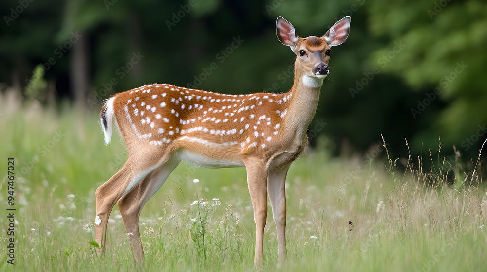 A deer standing peacefully in a meadow, perfect for capturing the beauty of wildlife in natural surroundings. A deer standing peacefully in a meadow, perfect for capturing the beauty of wildlife in natural surroundings.