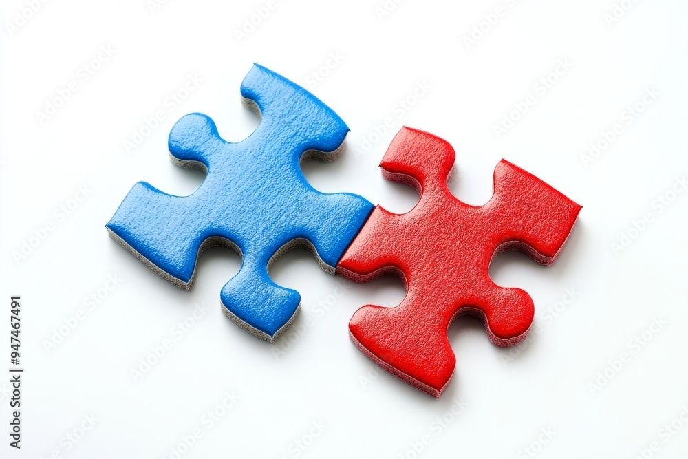 Red and blue puzzle pieces connecting Red and blue puzzle pieces connecting