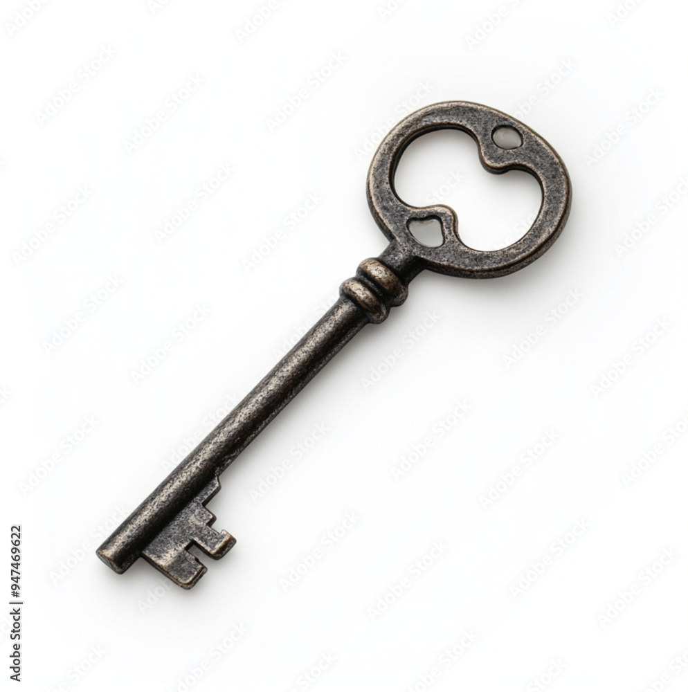 metal household key, isolated image, on plain white background metal household key, isolated image, on plain white background