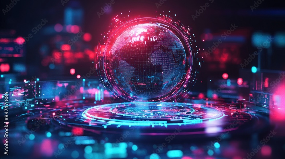 A computer generated image of a globe with a blue and orange background A computer generated image of a globe with a blue and orange background
