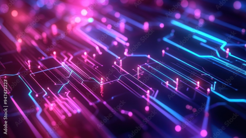 A computer chip with a blue and red background A computer chip with a blue and red background