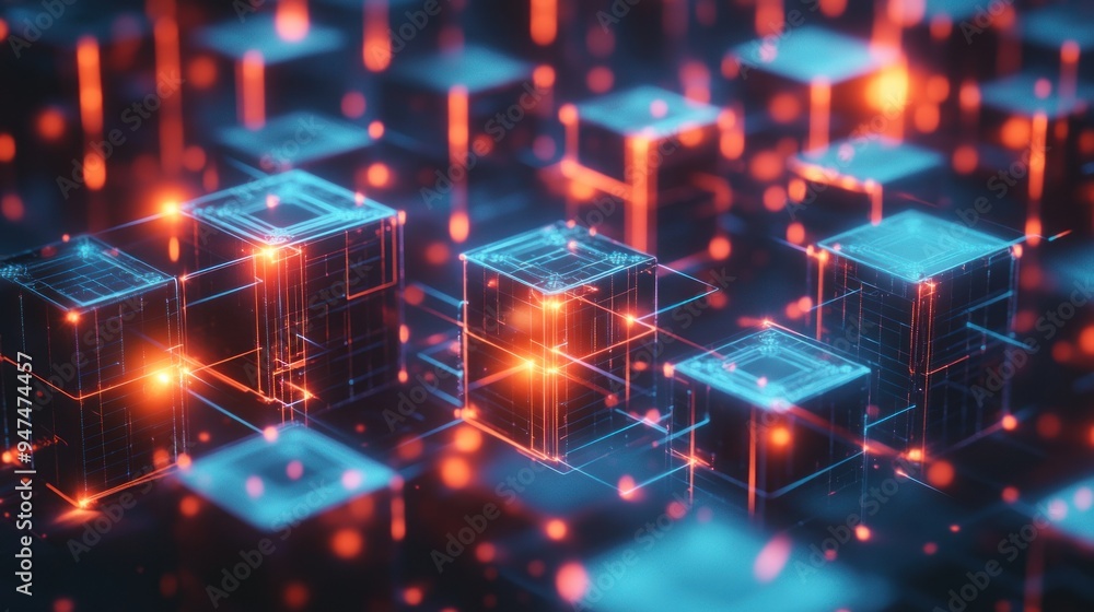A computer chip with a blue and orange background A computer chip with a blue and orange background