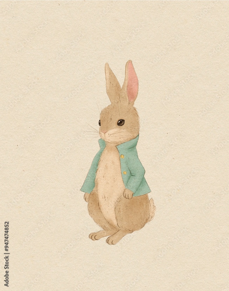 Φωτογραφία Woodland watercolor Animal Peter Rabbit, greeting card, kids wall art, cute bunn