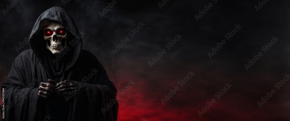Skeleton in a Black Robe with Red Eyes Skeleton in a Black Robe with Red Eyes