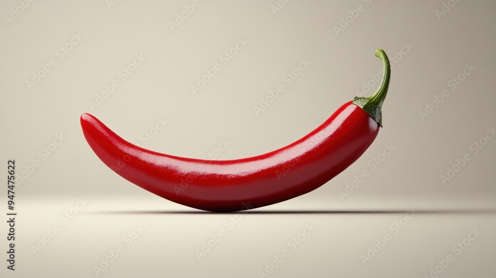 Single Red Chili Pepper on a Beige Background Single Red Chili Pepper on a Beige Background