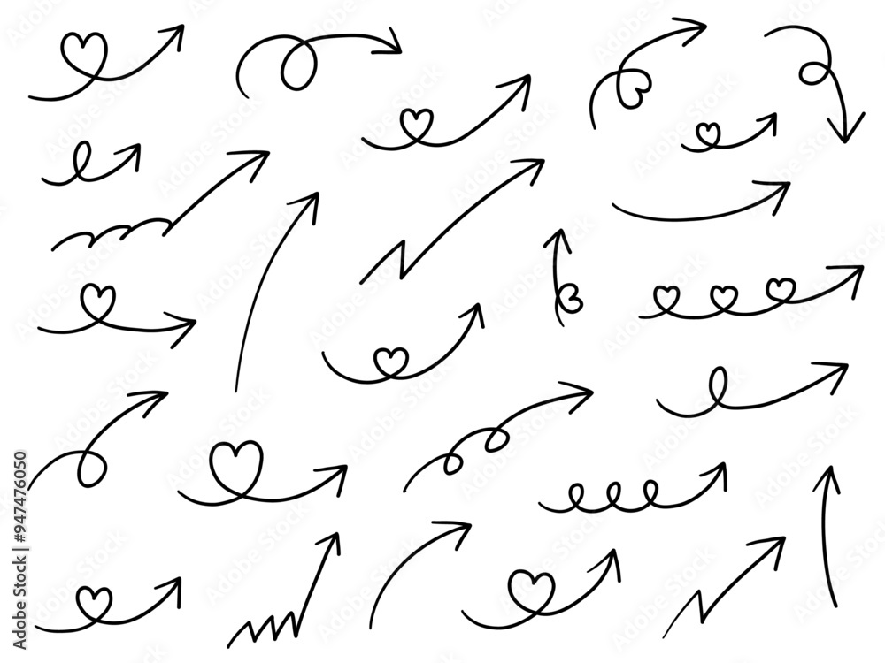 手書きの矢印アイコンのベクターイラストセット。方向、手描き、シンプル、やじるし 手書きの矢印アイコンのベクターイラストセット。方向、手描き、シンプル、やじるし