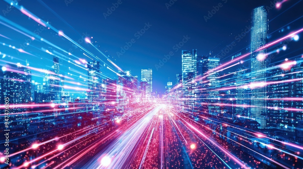 Futuristic Cityscape with Neon Lights and Speed Lines Futuristic Cityscape with Neon Lights and Speed Lines