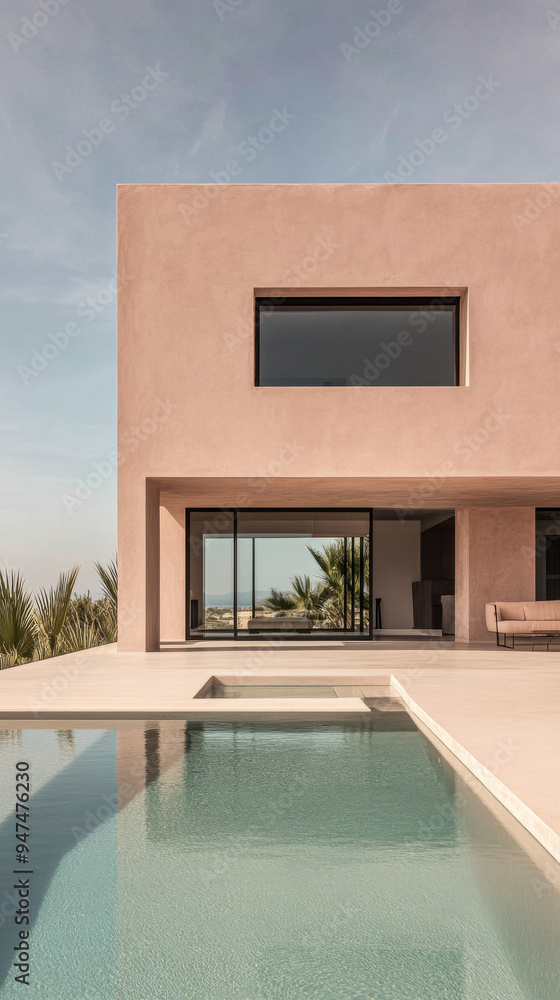 Mediterranean luxury property with stylish design in earthy tones. Luxury Real Estate concept image. Mediterranean luxury property with stylish design in earthy tones. Luxury Real Estate concept image.