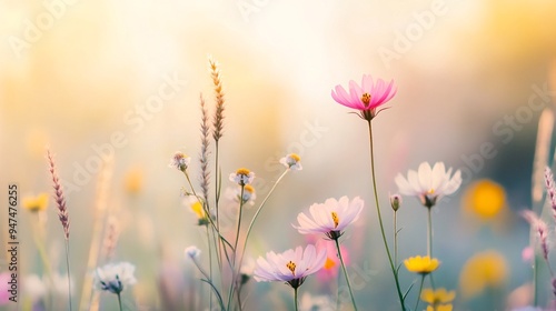 Wildflowers blooming in soft morning light