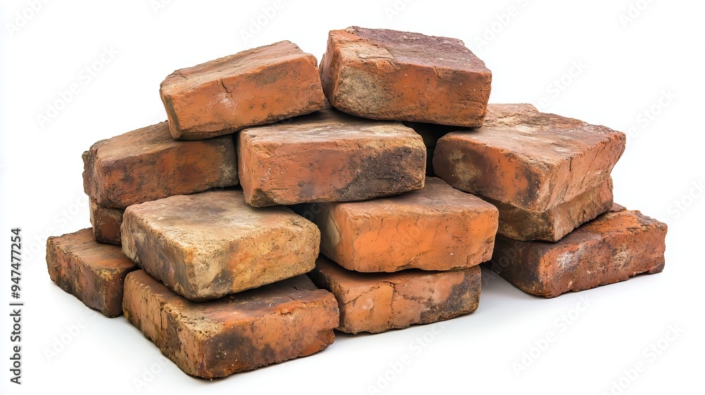 Stack of old red bricks isolated on white background Stack of old red bricks isolated on white background