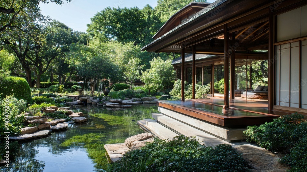 Japanese Garden Pond And Traditional House Japanese Garden Pond And Traditional House