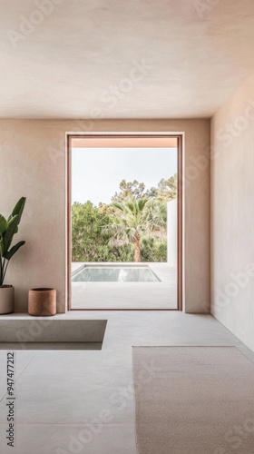 Mediterranean luxury property with stylish design in earthy tones. Luxury Real Estate concept image.