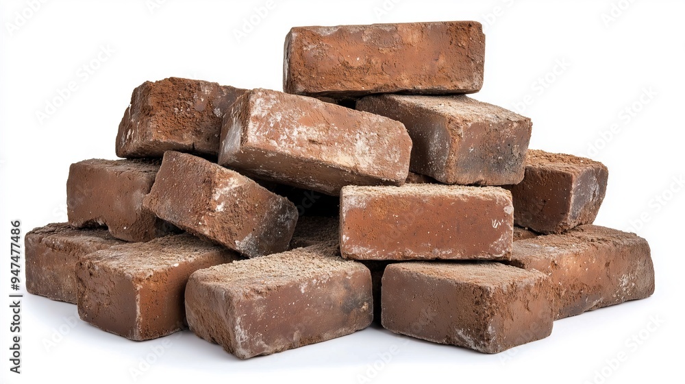 Stack of old red bricks isolated on white background Stack of old red bricks isolated on white background