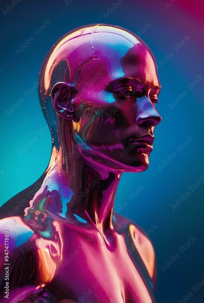 Neon Liquid Abstract Bust: Bright Glossy Rainbow Reflection Art Neon Liquid Abstract Bust: Bright Glossy Rainbow Reflection Art