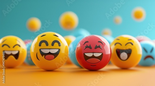 A collection of lively and funny emoticons, perfect for website design, showcasing diverse emotional faces.