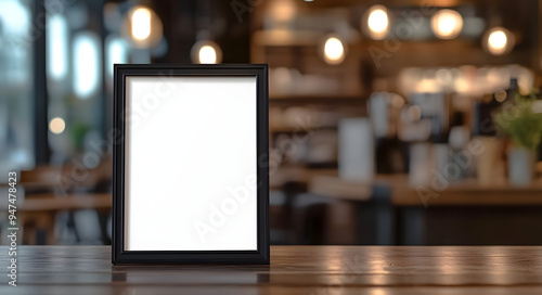 A Close-Up Shot of an Empty Black Frame on the Table, Showcasing the Simplicity and Versatility of a Classic Frame, Ideal for Displaying Photographs, Artwork, or Customizable Content, Perfect for Grap