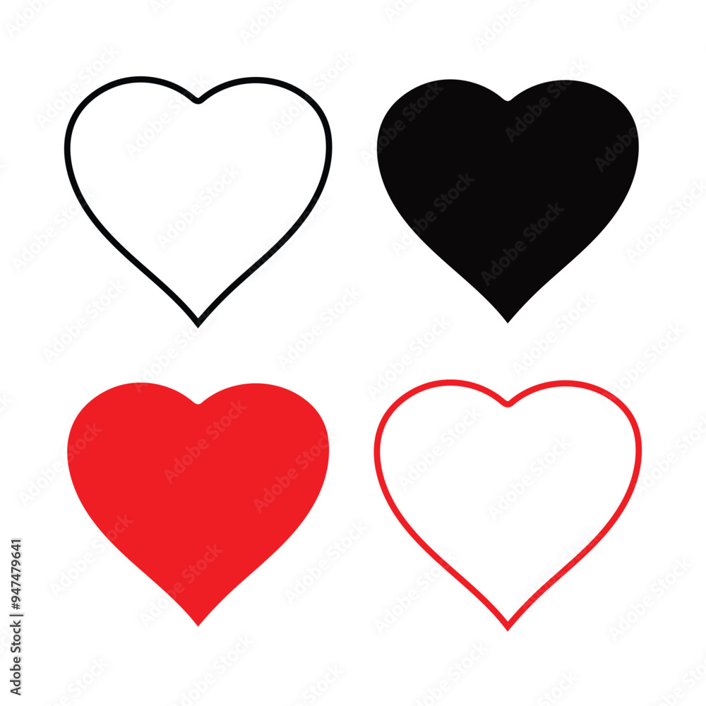 Heart icons set Vector love heart icons vector red and black heart Heart icons set Vector love heart icons vector red and black heart