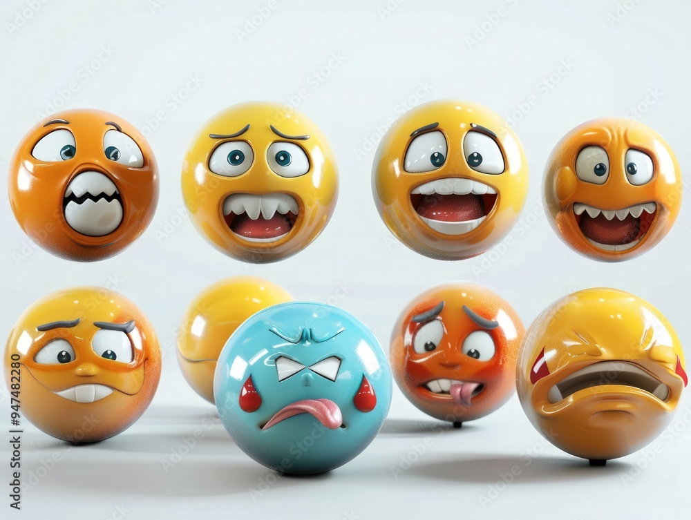 A collection of expressive 3D emojis, each representing a unique emotion, against a white background with space for text. A collection of expressive 3D emojis, each representing a unique emotion, against a white background with space for text.