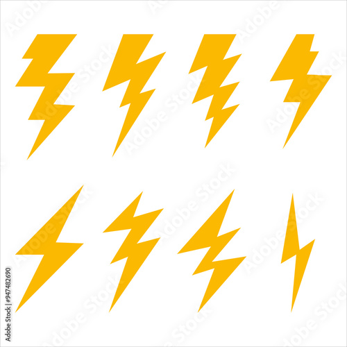 Thunderbolt set Vector Danger Signs Electrical Power Icons Zig Zag