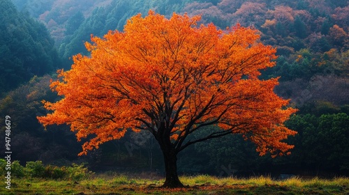 beautiful leaf color of big tree in autum season photo