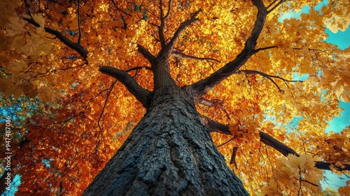 beautiful leaf color of big tree in autum season