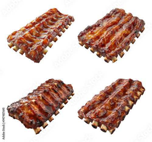 Barbecue pork ribs with sauce grilled meat isolated on transparent background photo