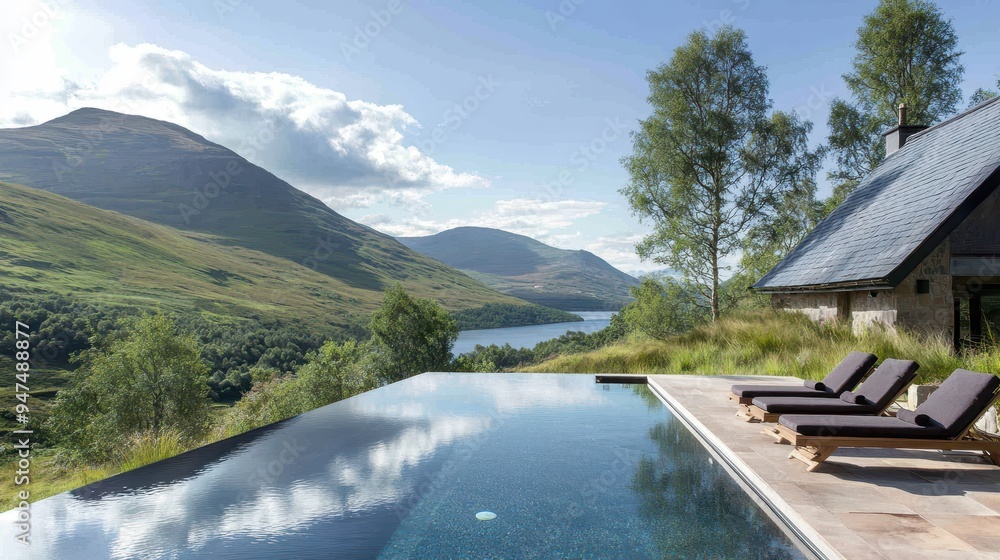 Luxury Infinity Pool with Mountain View and Loungers Luxury Infinity Pool with Mountain View and Loungers