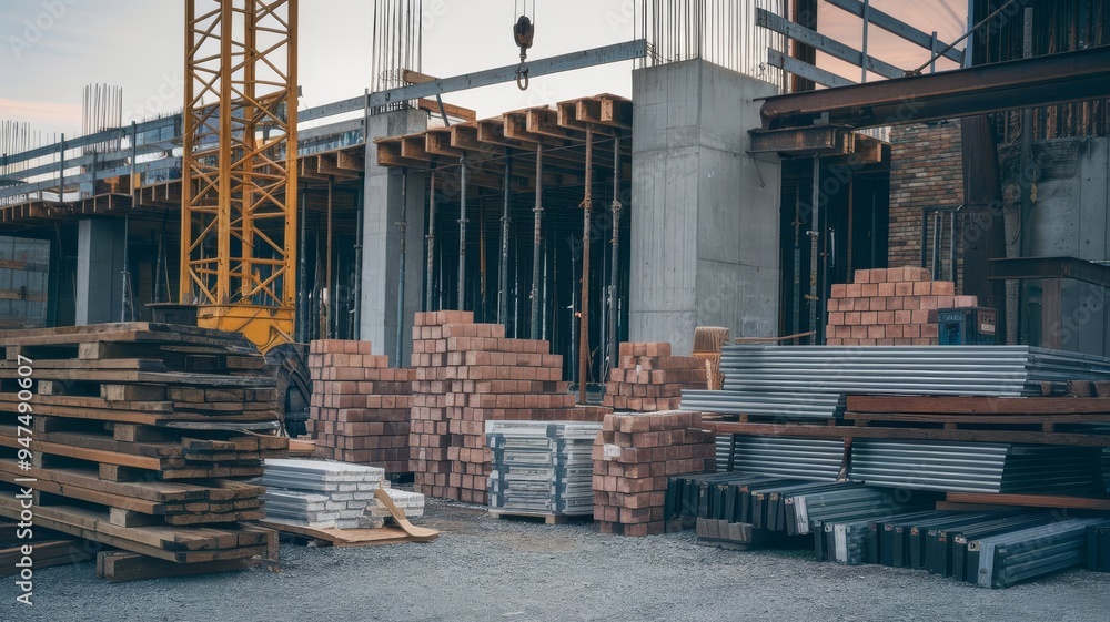 Naklejka premium construction. construction supplies against the background of a building construction