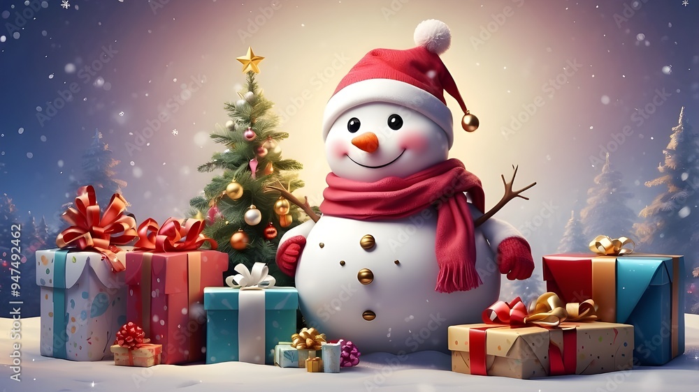 Christmas - adorable snowman with presents for a joyous holiday and a prosperous new year festival wallpaper Christmas - adorable snowman with presents for a joyous holiday and a prosperous new year festival wallpaper