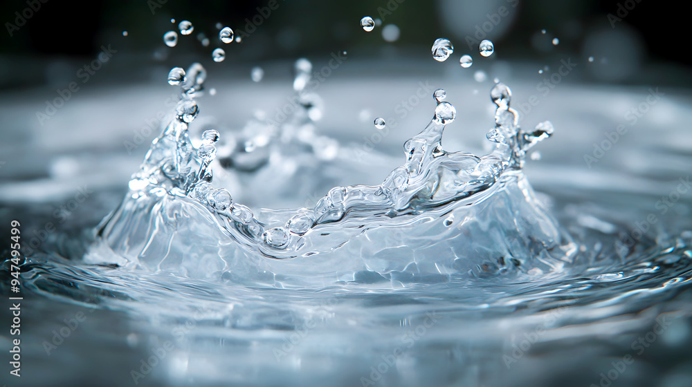 Illustrate a splash of sparkling water, with tiny bubbles and droplets suspended in the air, creating a crisp, lively texture. The liquid should appear fresh and invigorating Illustrate a splash of sparkling water, with tiny bubbles and droplets suspended in the air, creating a crisp, lively texture. The liquid should appear fresh and invigorating