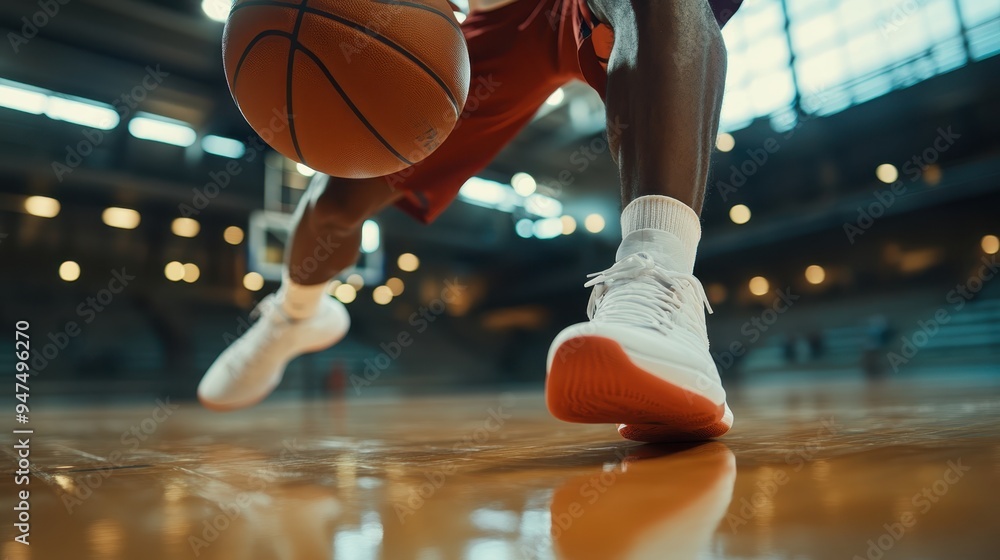 Precision Dribble Control: Close-up Hands with Basketball on Court. Precision Dribble Control: Close-up Hands with Basketball on Court.