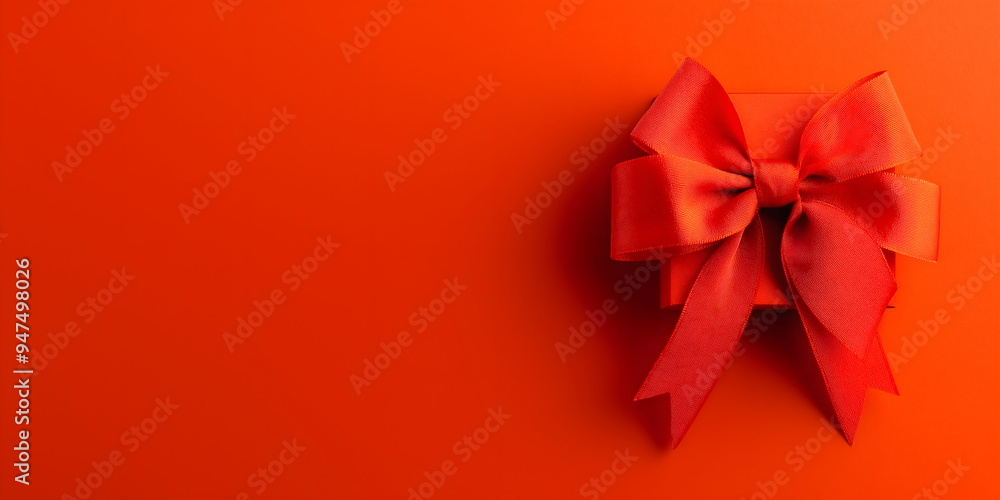 Elegant red gift bow on vibrant orange background for festive holiday packaging and celebration design concepts with copy space Elegant red gift bow on vibrant orange background for festive holiday packaging and celebration design concepts with copy space